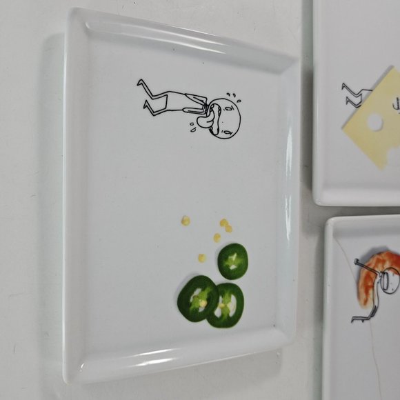 Crate and Barrel Oliver Appetizer Plates Jalapeno Cheese Shrimp CB2 6.5x5 FLAW - Picture 2 of 9